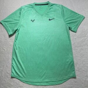 Nike Rafael Nadal Tennis Slam Green Dri Fit‎ Slim Fit Striped Mens L C19148-342